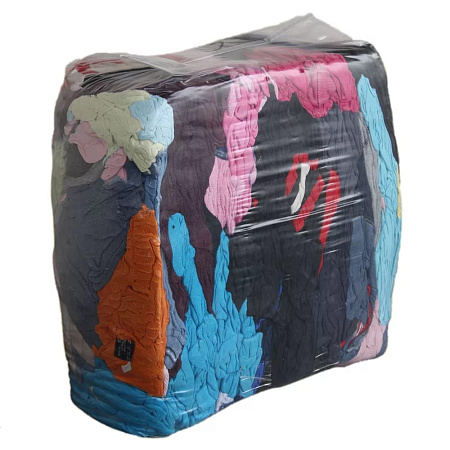 Ветошь цветной трикотаж  х/ б (сортированное, дезинфицированное). В блоках по 10 кг.