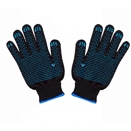 Перчатки трикотажные  7,5 кл с ПВХ (черные) 5 нитей