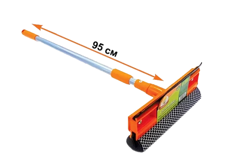 Щетка для мытья окон с телескопической ручкой 95см, оранжевая